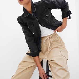 GAP Puff Sleeve Denim Jacket XL in Black Wash NWT
